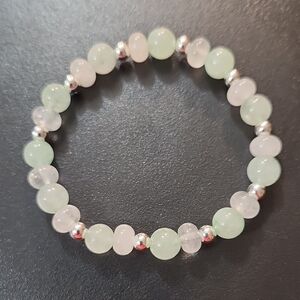 Handmade Quartz Mint Green and White Beaded Bracelet